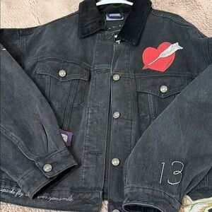 New Black Denim Jacket with Heart Embroidery Taylor swift